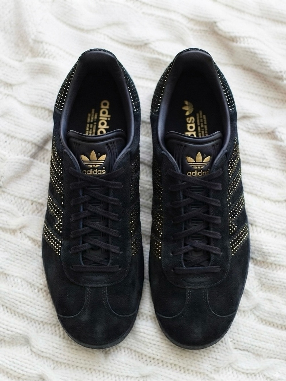 Adidas Gazelle Black & Gold
Suede Sneakers Women's
Size 8 - hard to find